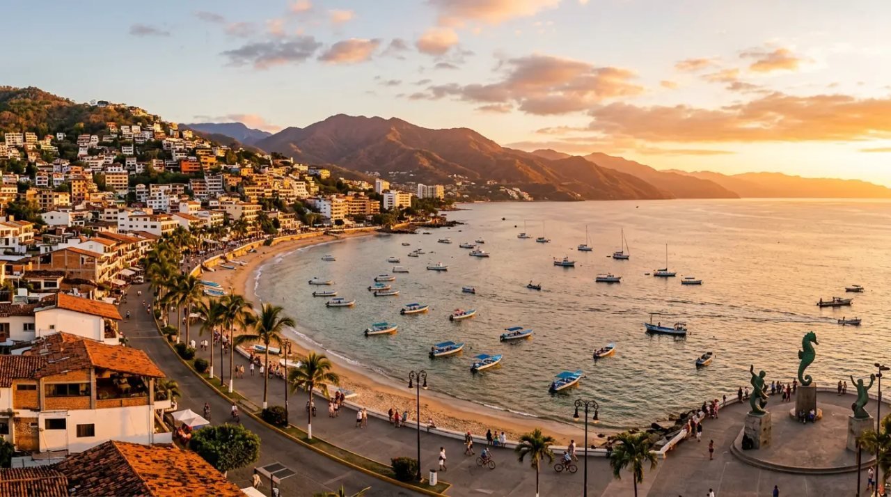 Malecón de Puerto Vallarta al atardecer